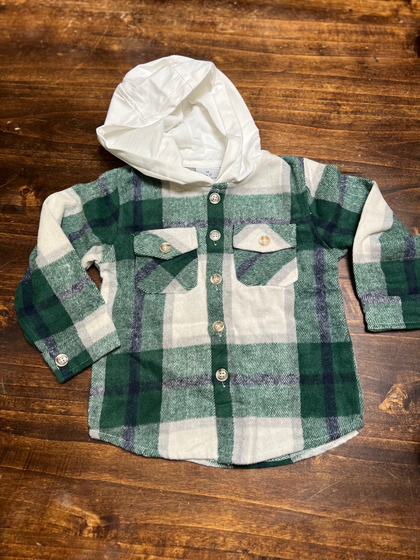 Green plaid hoodie button up