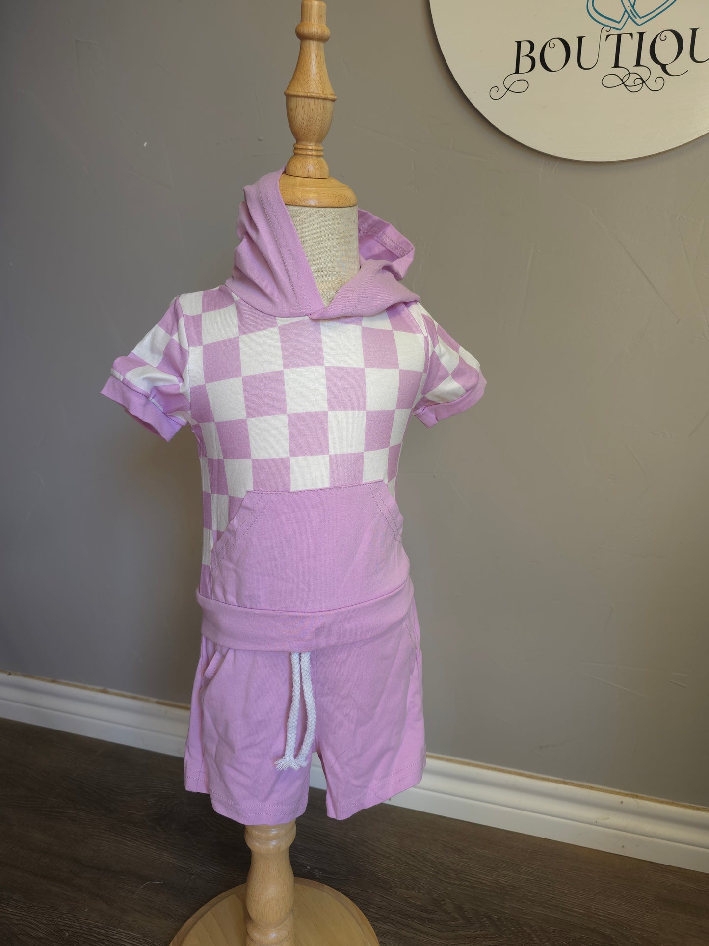 Purple checkered short set