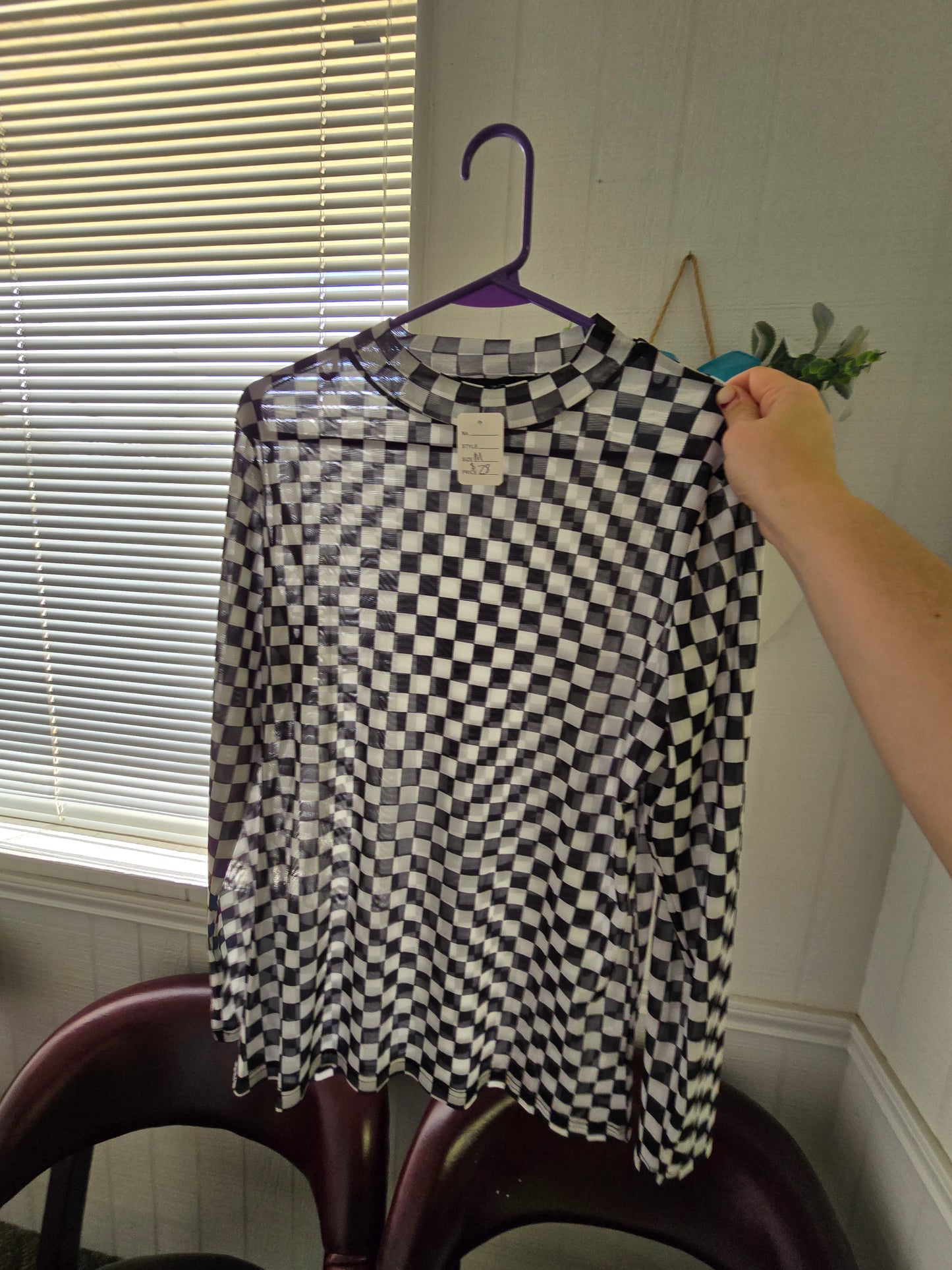 Adult Black and white checkered mesh top